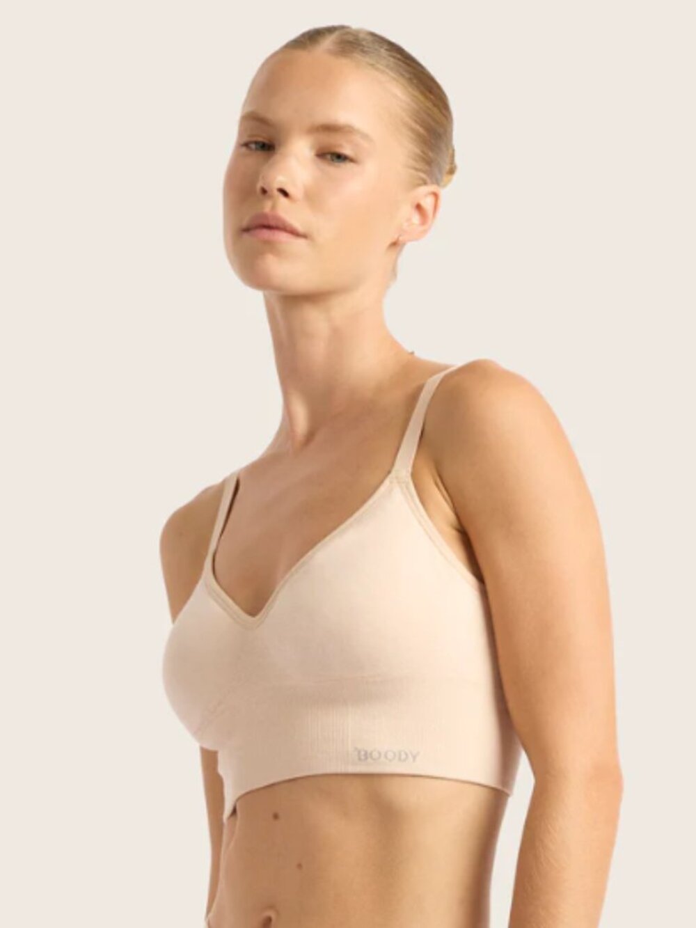 NWOT Boody Bamboo Seamless Wireless Low Back Bra Shell Beige - Medium